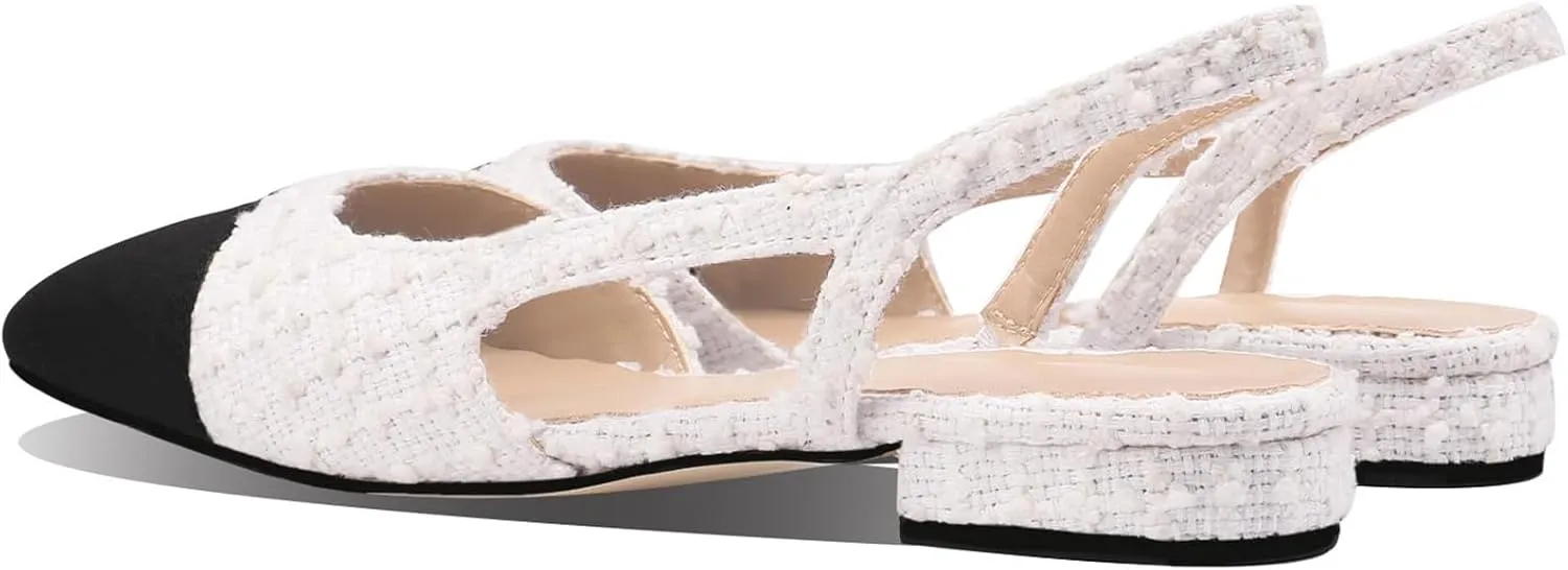 JiaBinji Slingback Flats for Women Two Tone Closed Round Toe Casual Pumps