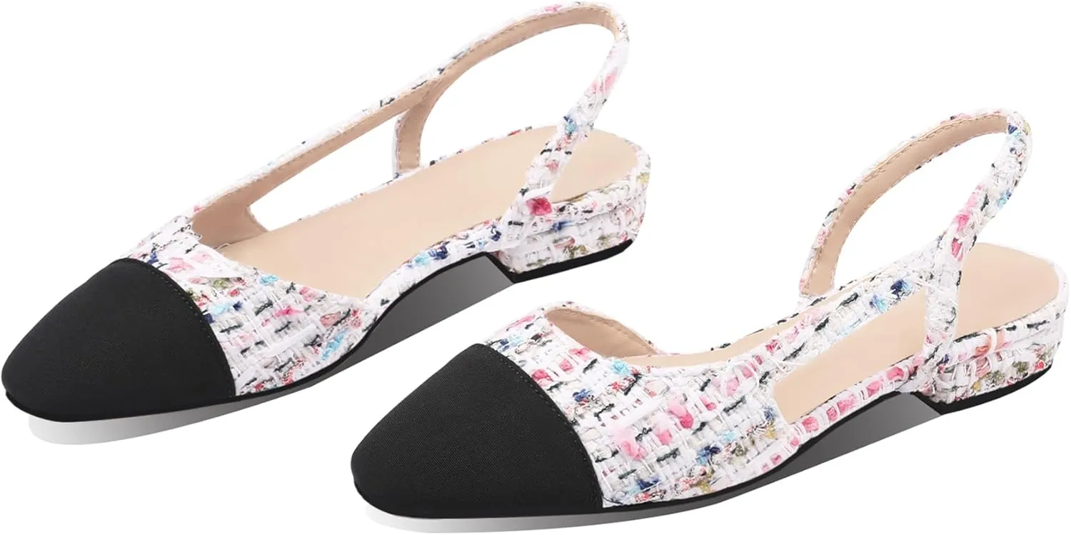 JiaBinji Slingback Flats for Women Two Tone Closed Round Toe Casual Pumps
