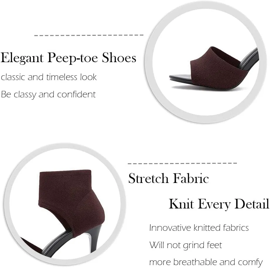JishinGal High Heels for Women Peep Toe Heels Sandals Stretchy Knit Open Toe High Sexy 3 Inches Stiletto for Dressy and Everyday