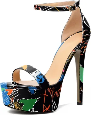 Joseywade Women's Platform Stiletto High Heel Sandals Open Toe Heels Sky High Heels 6 Inch One Strap Pump Shoes