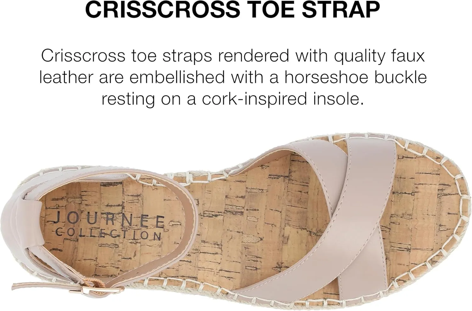 Journee Womens Flat Espadrille Strappy Crisscross Open Round Toe Sandal - Lyddia Buckle Ankle Strap Platform