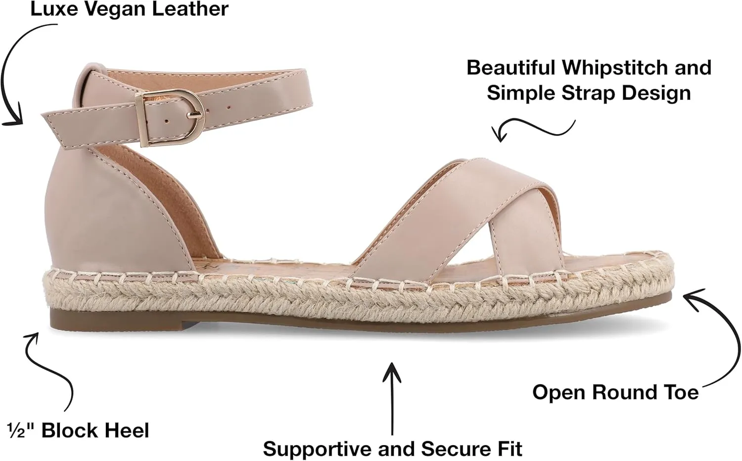 Journee Womens Flat Espadrille Strappy Crisscross Open Round Toe Sandal - Lyddia Buckle Ankle Strap Platform