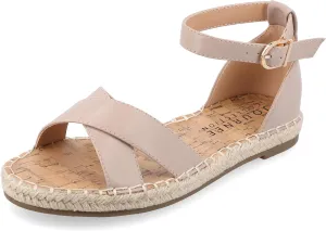 Journee Womens Flat Espadrille Strappy Crisscross Open Round Toe Sandal - Lyddia Buckle Ankle Strap Platform