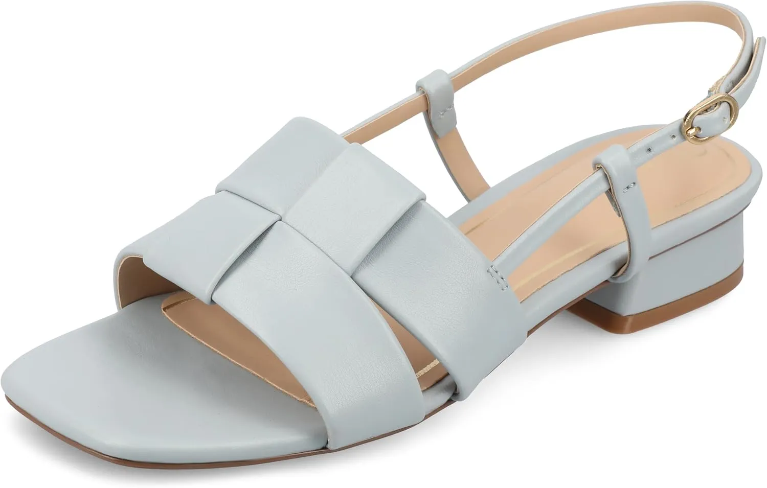 Journee Womens Woven Slingback Inset Low Covered Block Heel Open Square Toe Tabatha Comfort Foam Sandals