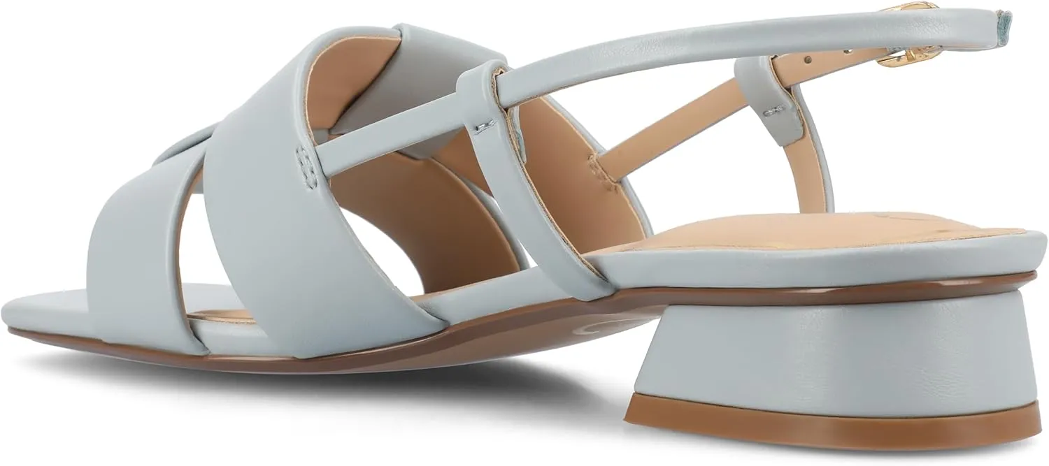 Journee Womens Woven Slingback Inset Low Covered Block Heel Open Square Toe Tabatha Comfort Foam Sandals