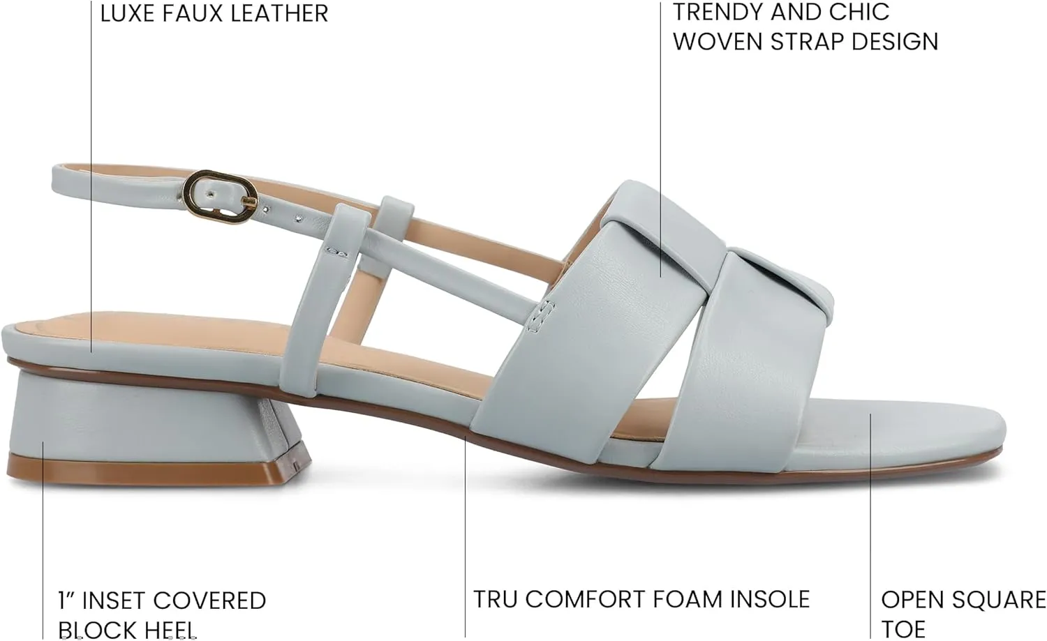 Journee Womens Woven Slingback Inset Low Covered Block Heel Open Square Toe Tabatha Comfort Foam Sandals