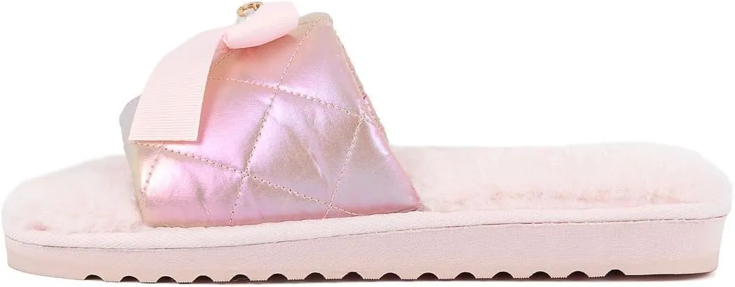 Juicy Couture Women's Faux Fur Slide Sandal Slippers, Open Toe, Comfortable Indoor Outdoor House Shoes