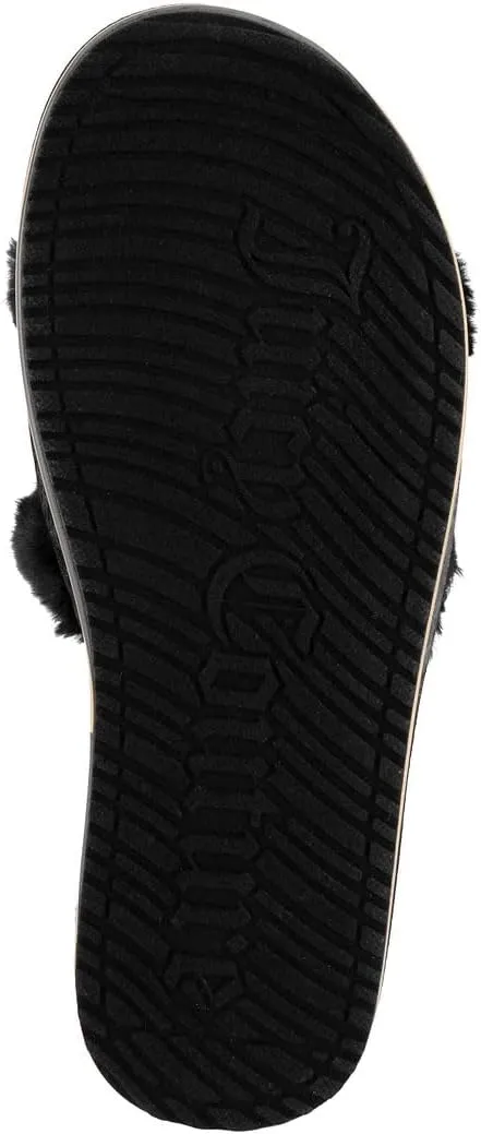Juicy Couture Women's Faux Fur Slide Sandal Slippers, Open Toe, Comfortable Indoor Outdoor House Shoes
