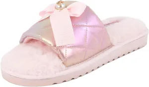 Juicy Couture Women's Faux Fur Slide Sandal Slippers, Open Toe, Comfortable Indoor Outdoor House Shoes