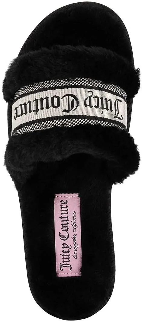 Juicy Couture Women's Faux Fur Slide Sandal Slippers, Open Toe, Comfortable Indoor Outdoor House Shoes