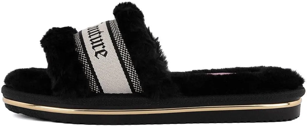 Juicy Couture Women's Faux Fur Slide Sandal Slippers, Open Toe, Comfortable Indoor Outdoor House Shoes