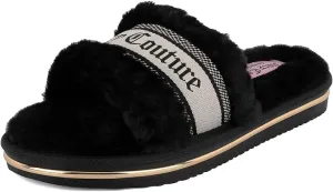 Juicy Couture Women's Faux Fur Slide Sandal Slippers, Open Toe, Comfortable Indoor Outdoor House Shoes