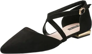 Julymens Women's Pointed Toe Ballet Flats Cross Ankle Strap D'Orsay Mary Janes