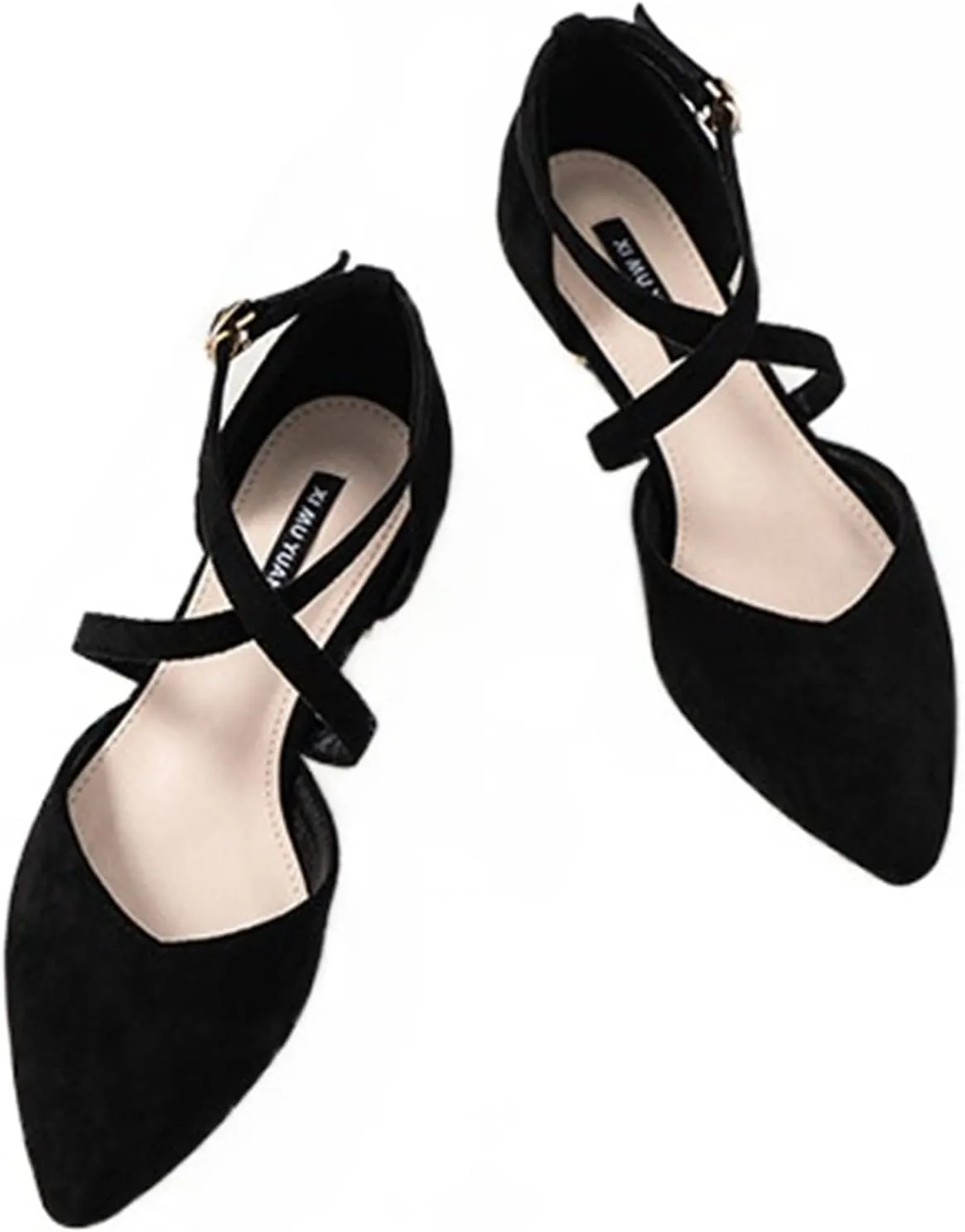 Julymens Women's Pointed Toe Ballet Flats Cross Ankle Strap D'Orsay Mary Janes