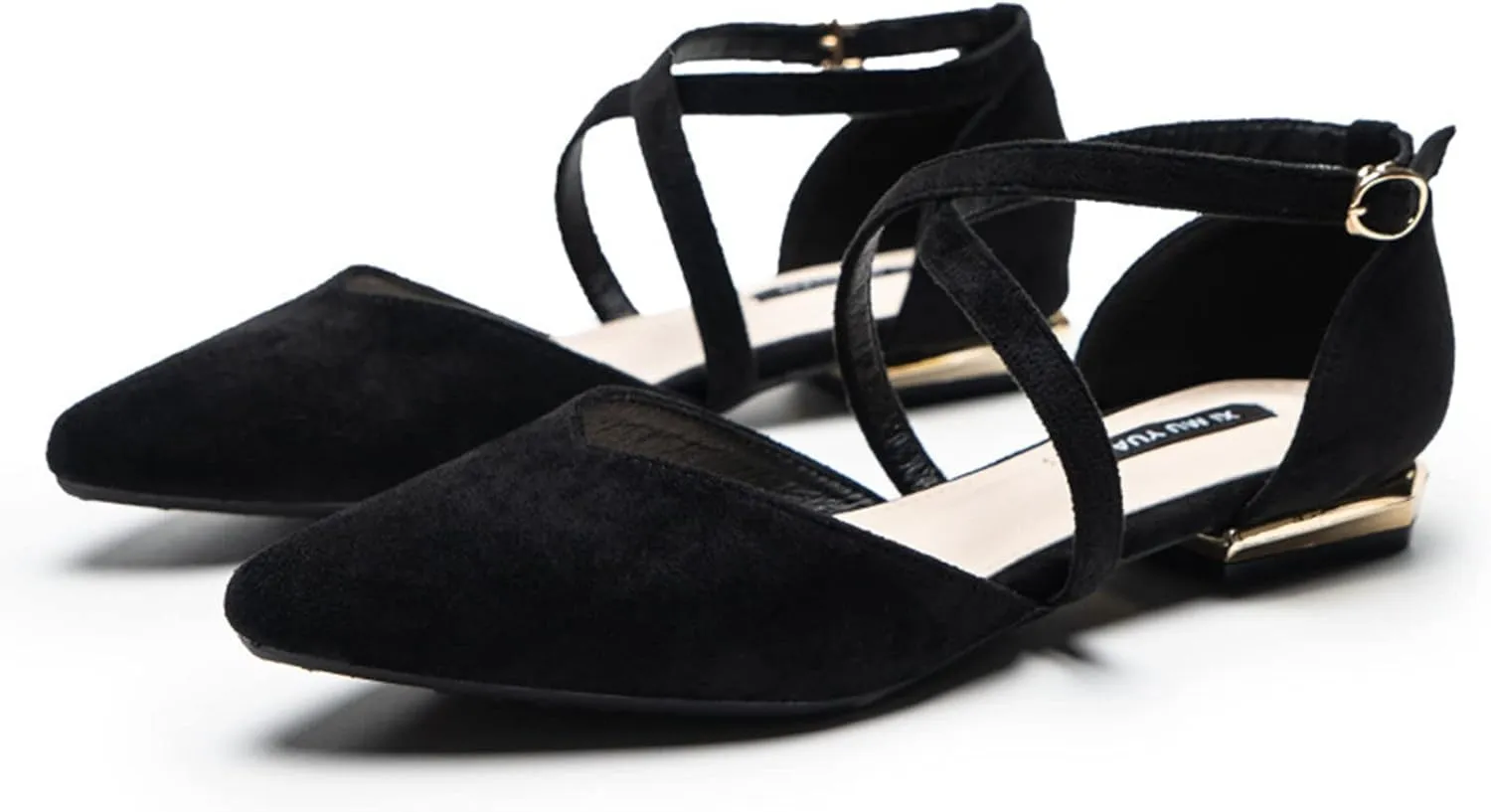 Julymens Women's Pointed Toe Ballet Flats Cross Ankle Strap D'Orsay Mary Janes