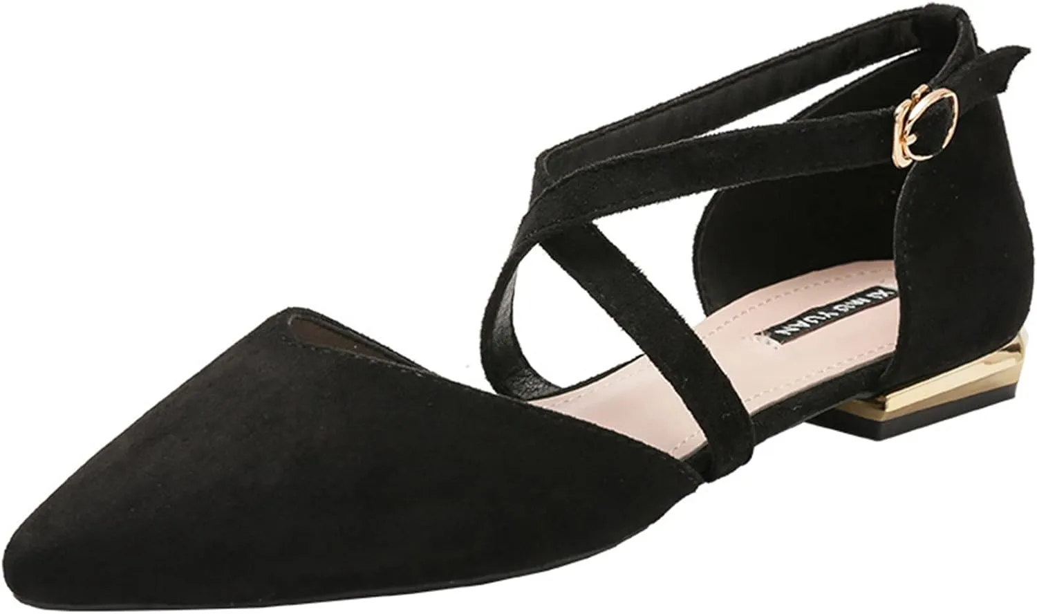 Julymens Women's Pointed Toe Ballet Flats Cross Ankle Strap D'Orsay Mary Janes