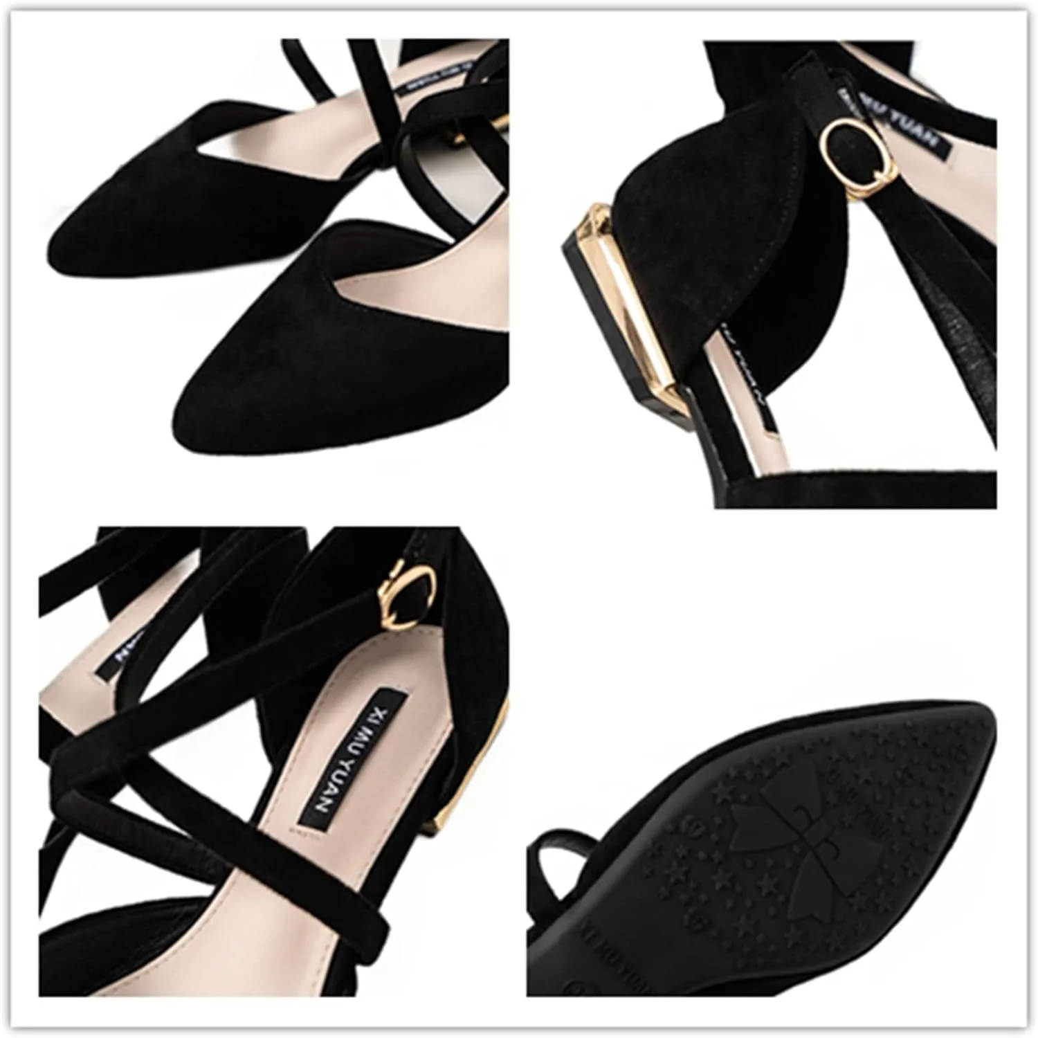 Julymens Women's Pointed Toe Ballet Flats Cross Ankle Strap D'Orsay Mary Janes