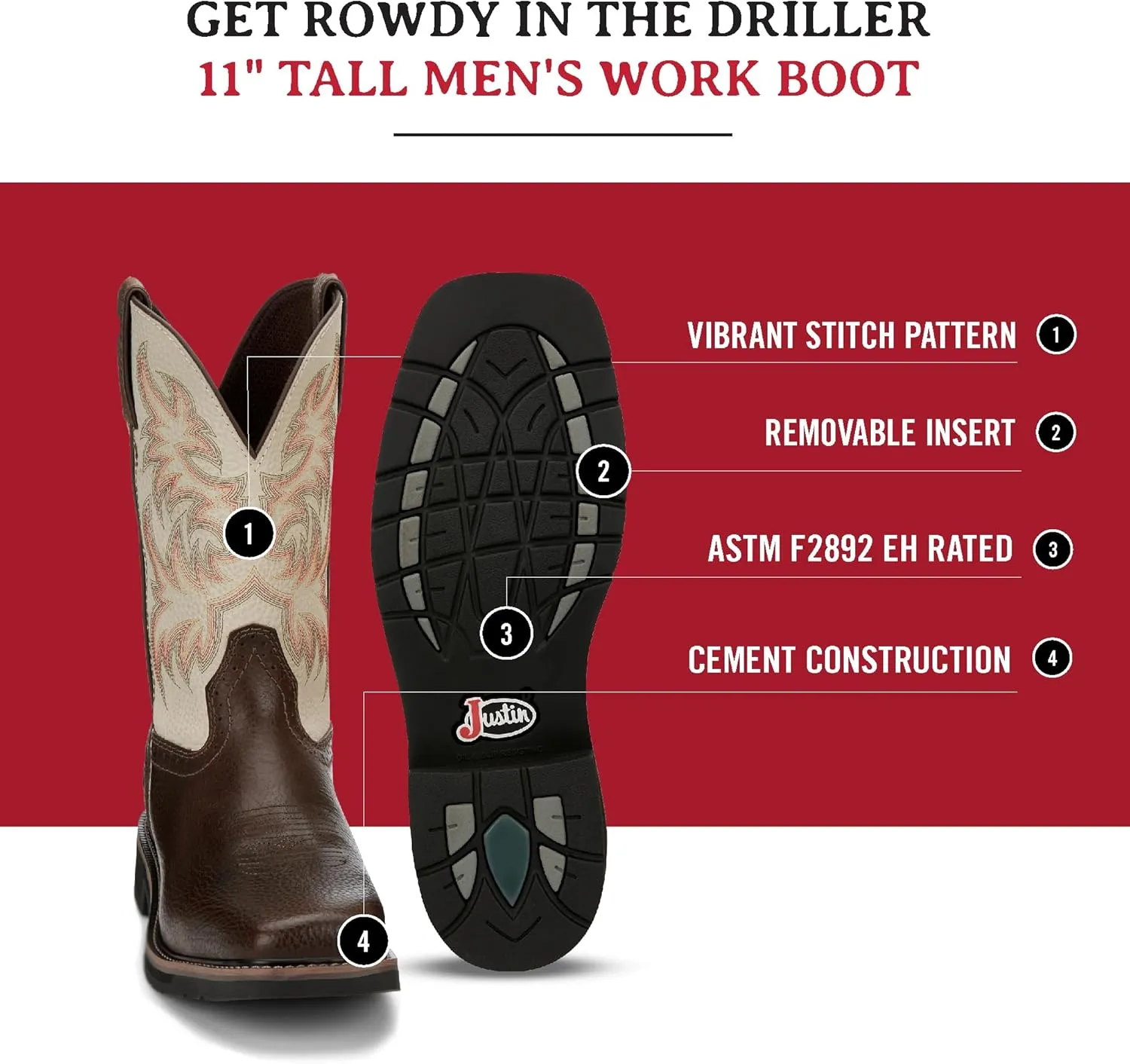 Justin Men's Driller 11'' Square Toe Work Boot