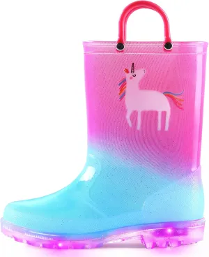 K KomForme Toddler Light Up Rain Boots for Girls Boys Waterproof Rain Boots with Handles Outdoors