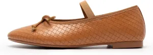 KaroNairy Women Mesh Ballet Flats Round Toe Mary Jane Flats Comfortable Bow Woven Ballerina Shoes with Elastic Strap