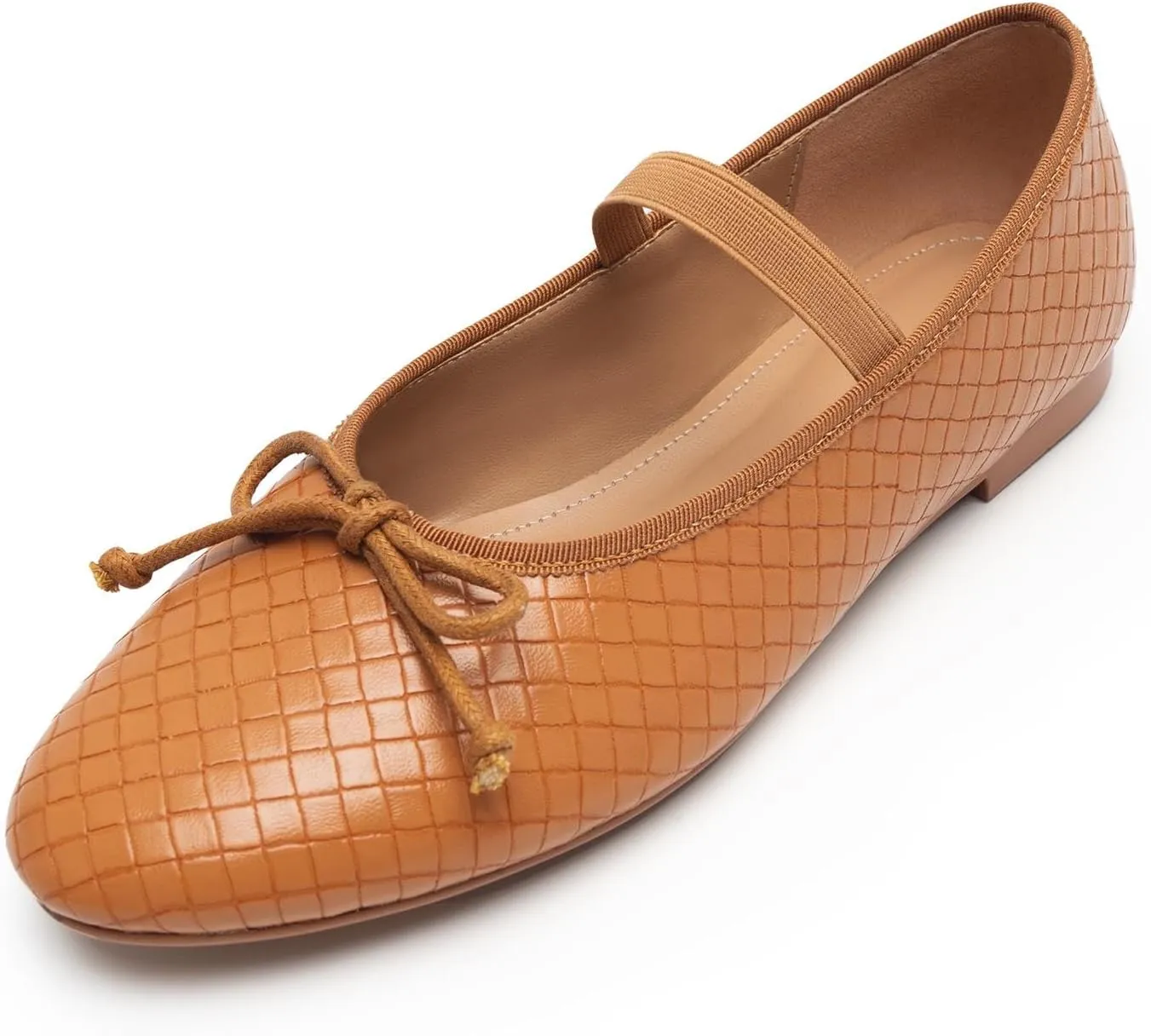 KaroNairy Women Mesh Ballet Flats Round Toe Mary Jane Flats Comfortable Bow Woven Ballerina Shoes with Elastic Strap