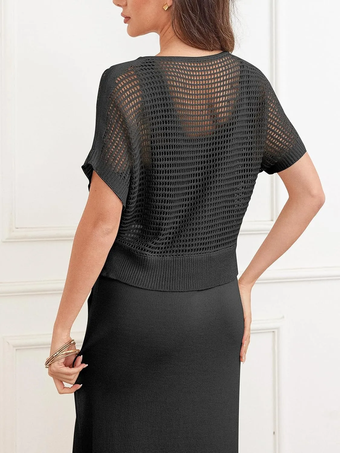 KEOMUD Women's Summer 2 Piece Outfits Knit Dress Set 2025 Casual Crochet Top and Sleeveless Flowy Sweater Dress with Pockets
