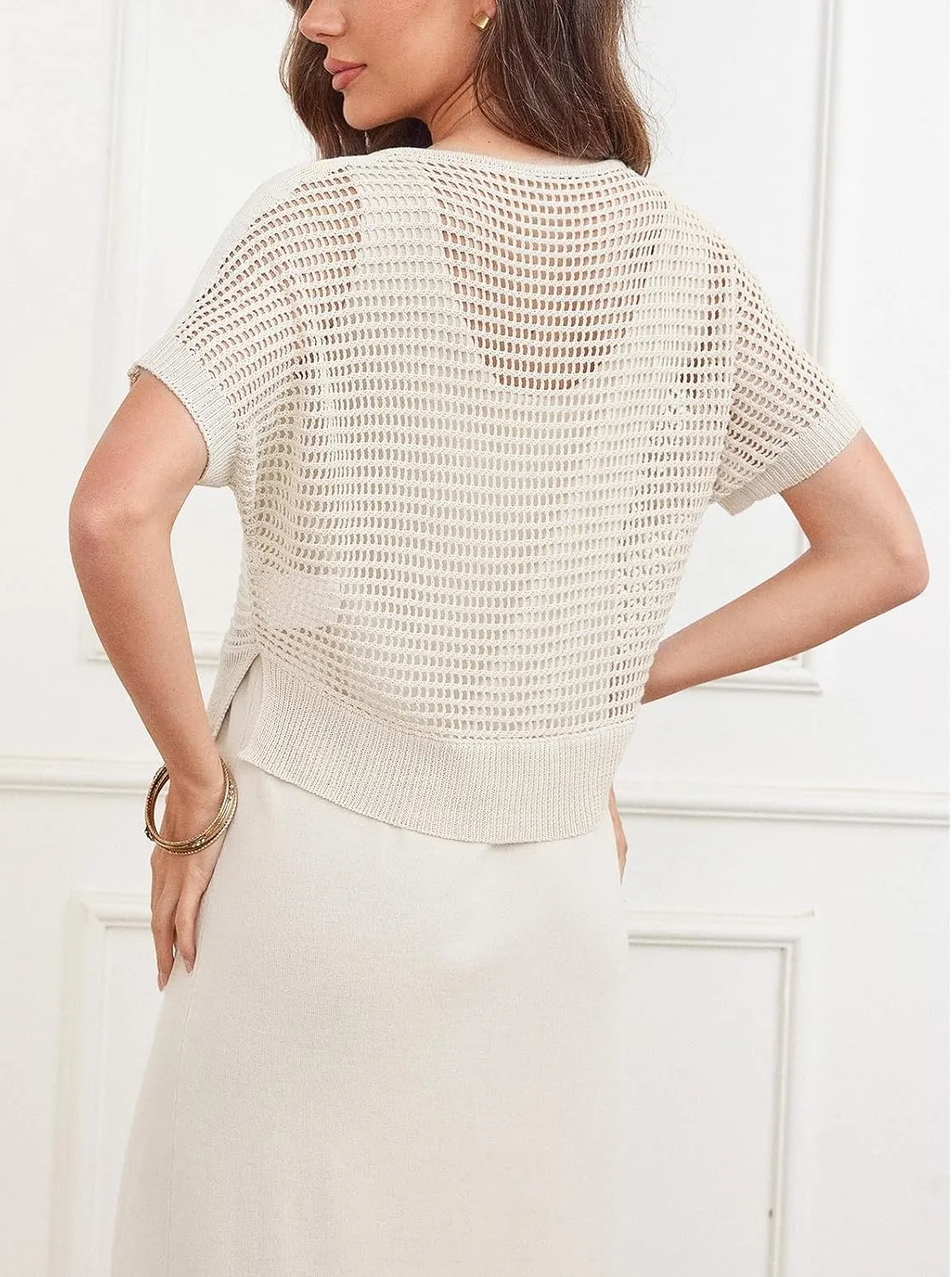 KEOMUD Women's Summer 2 Piece Outfits Knit Dress Set 2025 Casual Crochet Top and Sleeveless Flowy Sweater Dress with Pockets