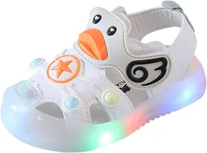 Kid Baby Girls Boys Child Light On LED Baby Shoes Sandals Soft Sole Anti Slip Cartoon Duck Shoes (White, 23 Toddler)