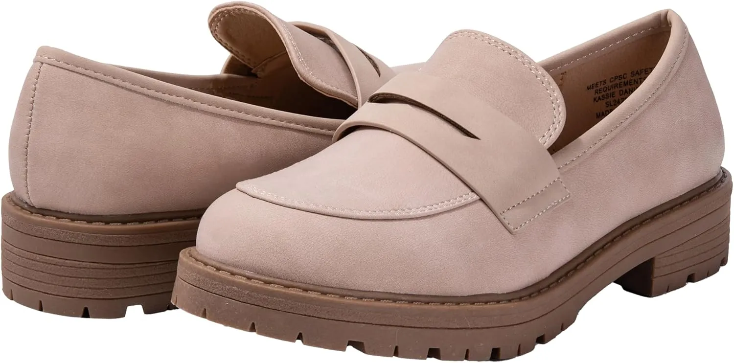 Kids Loafers Slip On Round Toe Uniform Dress Church School Casual Girls Shoes Krystal-2