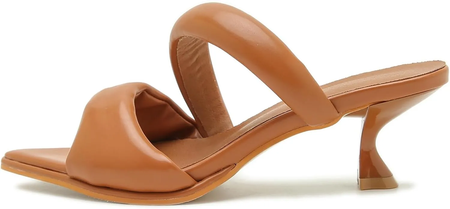 Kitten Heel Mules for Women Slip On Point Open Toe Heeled Mules