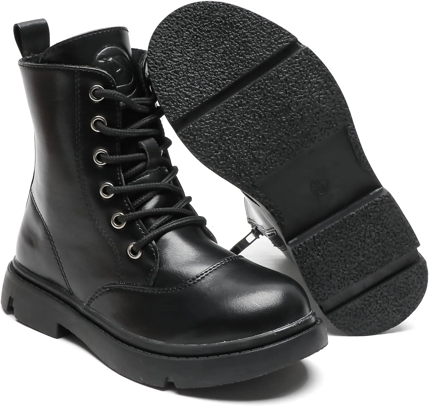 kkdom Boys Girls Waterproof Lace Up Side Zipper Mid Calf Combat Boots(Toddler/Little Kid/Big Kid)