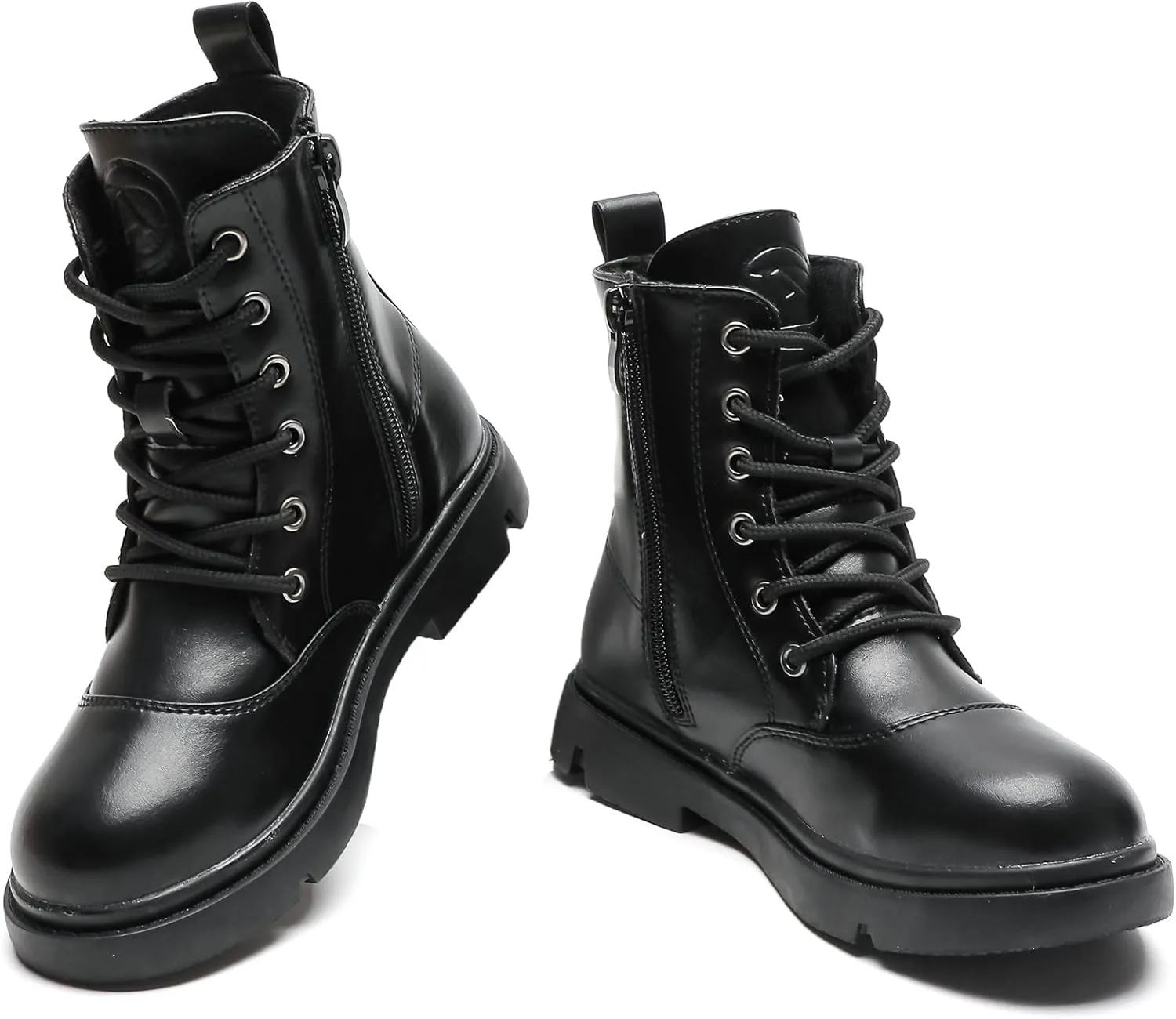 kkdom Boys Girls Waterproof Lace Up Side Zipper Mid Calf Combat Boots(Toddler/Little Kid/Big Kid)
