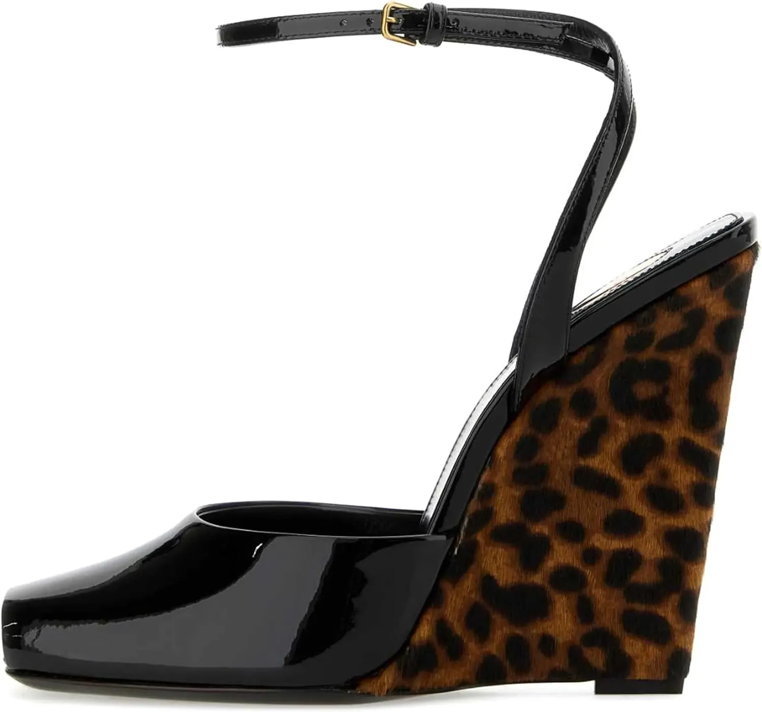 Kluolandi Women's Peep Toe Wedges Heels Patent Leather Ankle Strap Wedge Sandals for Women Fashion Party Dress Shoes