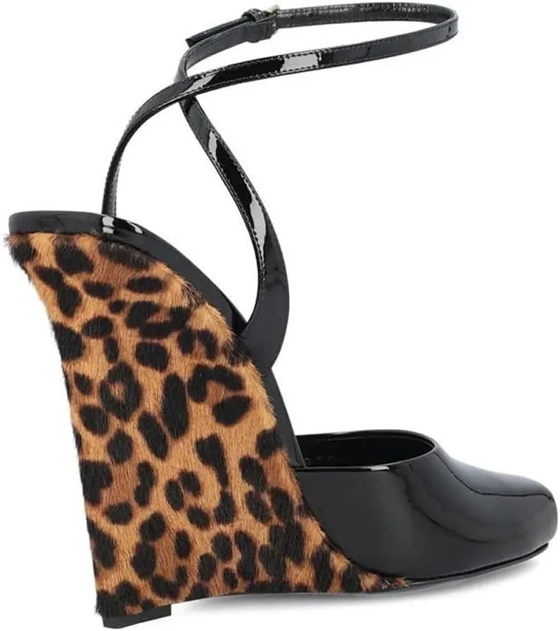 Kluolandi Women's Peep Toe Wedges Heels Patent Leather Ankle Strap Wedge Sandals for Women Fashion Party Dress Shoes
