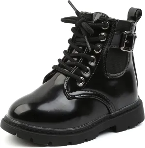 Komfyea Toddler Kids Boots Side Zipper Combat Short Ankle Boots for Boy's Girl's