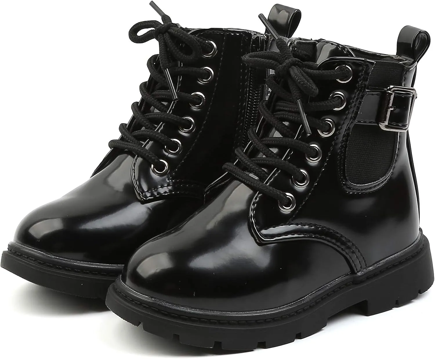 Komfyea Toddler Kids Boots Side Zipper Combat Short Ankle Boots for Boy's Girl's