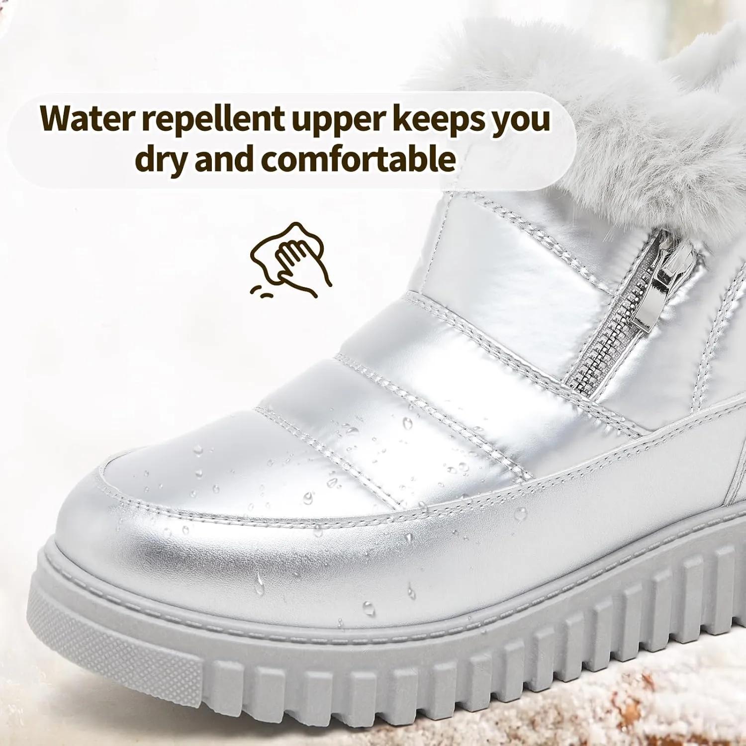 kufeiti Women's Waterproof Fall Winter Snow Boots Platform Fur Lined Ankle Boots for Women with Side Zipper Non Slip Outdoor Work Boots