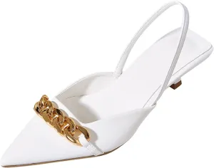 Ladies Fashion Solid Color Leather Metal Pointed Toe Middle Heel Women's Casual Shoes Comfortable Womens
