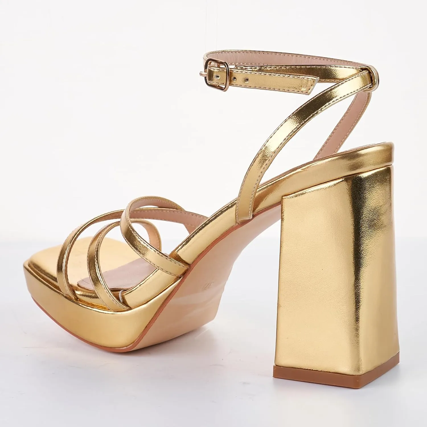 LALA IKAI Women's Platform Strappy Heels Chunky Block Heeled Sandals with Ankle Strap Square Open Toe for Wedding Party Y2K Dress Shoes
