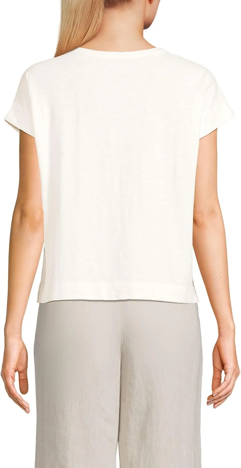 Lands' End Women's Short Sleeve Slub Boxy Crew T-Shirt