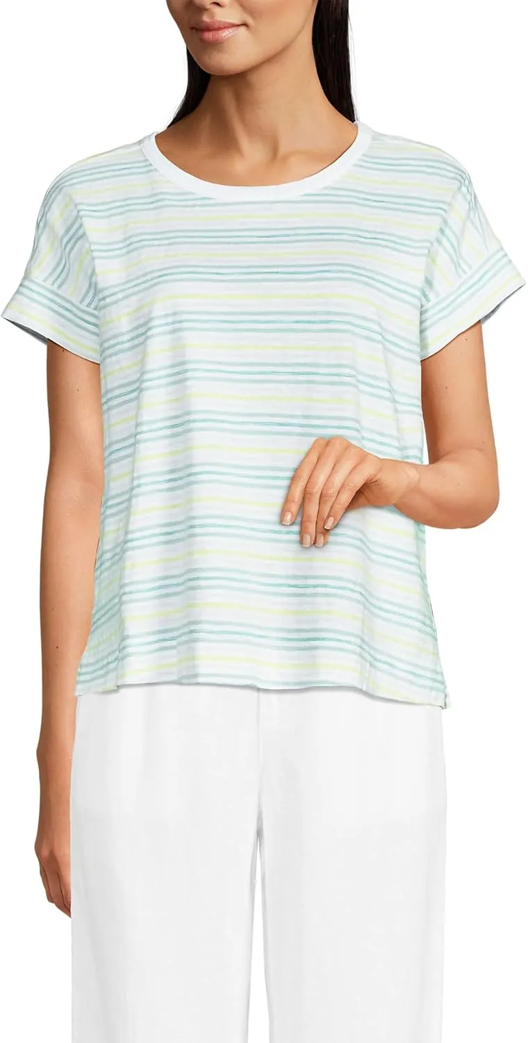 Lands' End Women's Short Sleeve Slub Boxy Crew T-Shirt