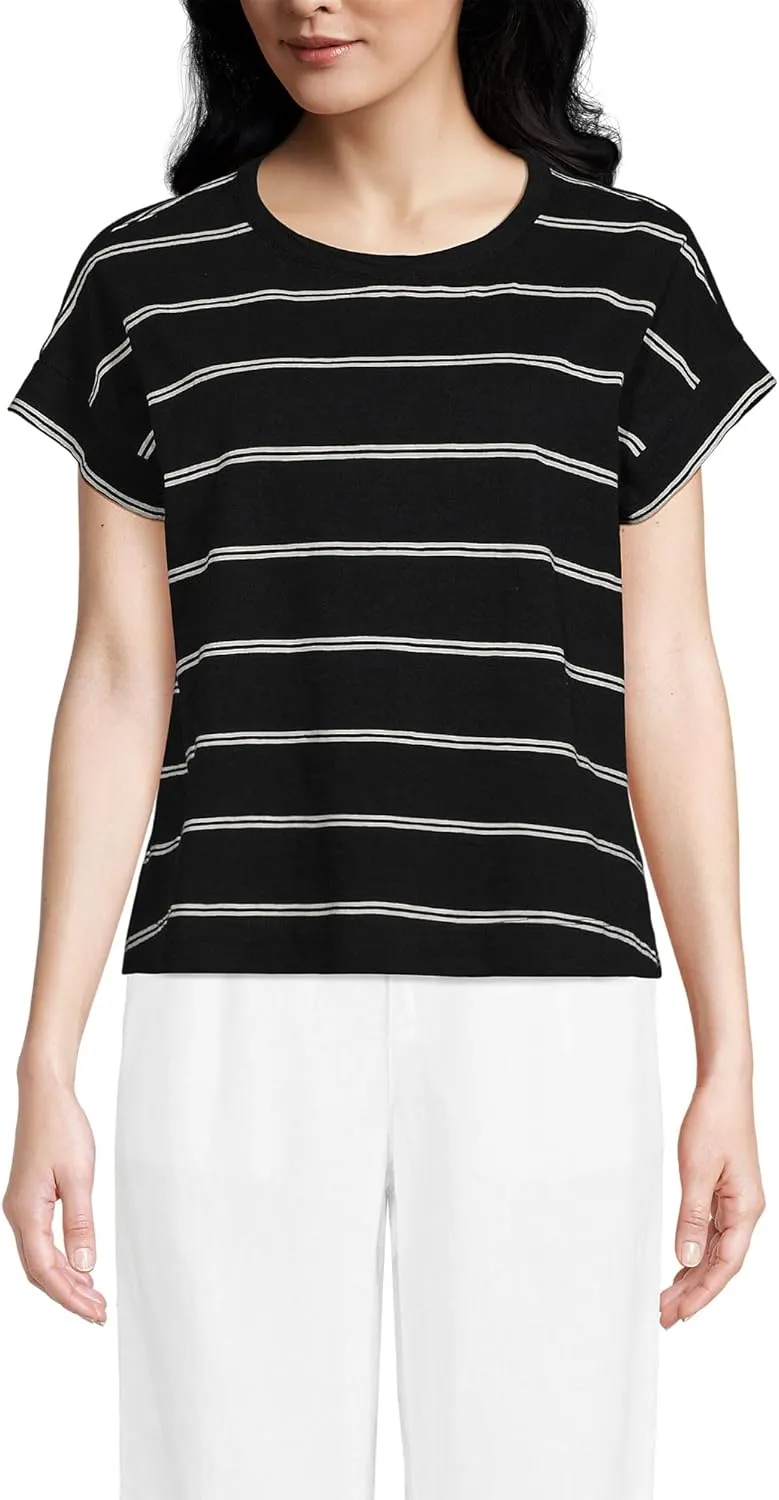 Lands' End Women's Short Sleeve Slub Boxy Crew T-Shirt