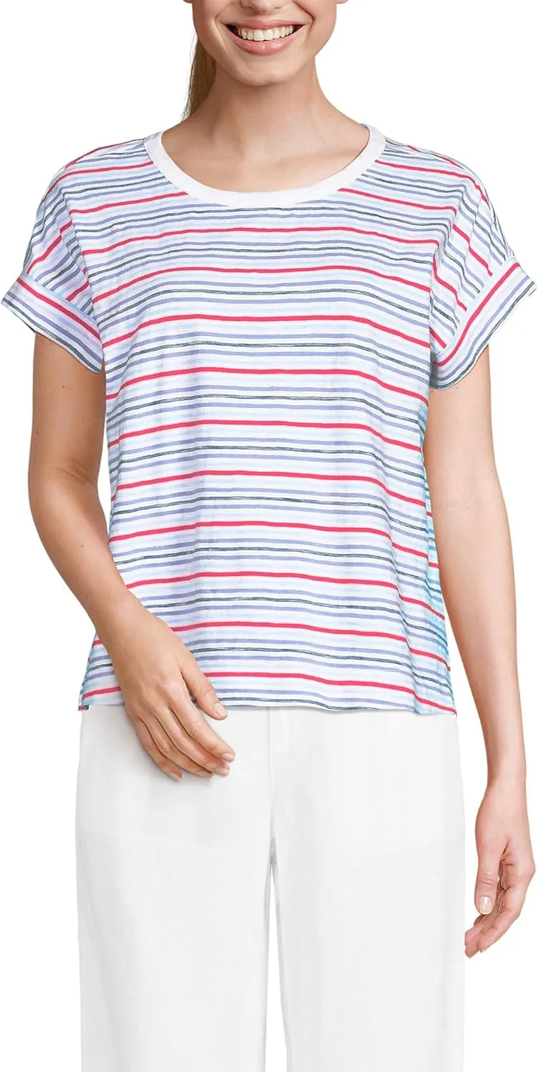 Lands' End Women's Short Sleeve Slub Boxy Crew T-Shirt