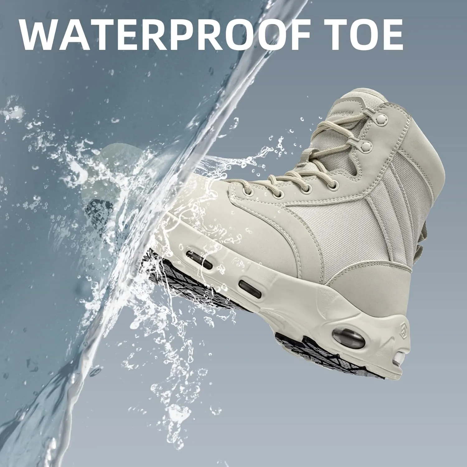 LARNMERN Non Slip Mens Boots Slip Resistant Shoes Air Cushion Side Zipper Casual Comfort Botas Militares Hombre Zapatos de Trabajo Black
