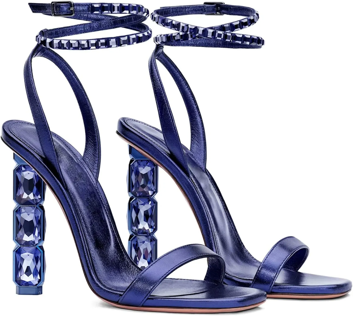 LauraVicci Women Heeled Sandals Ankle Straps Rhinestone Crystal Chunky Block Open Toe Slip on Wedding Slip on Wedding Party Evening Dress Shoes