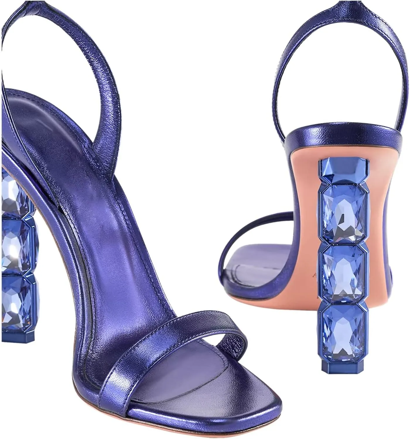LauraVicci Women Heeled Sandals Ankle Straps Rhinestone Crystal Chunky Block Open Toe Slip on Wedding Slip on Wedding Party Evening Dress Shoes