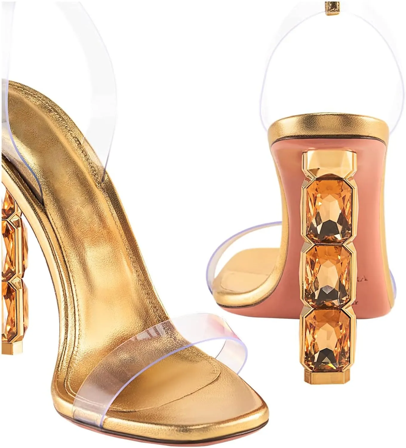 LauraVicci Women Heeled Sandals Ankle Straps Rhinestone Crystal Chunky Block Open Toe Slip on Wedding Slip on Wedding Party Evening Dress Shoes