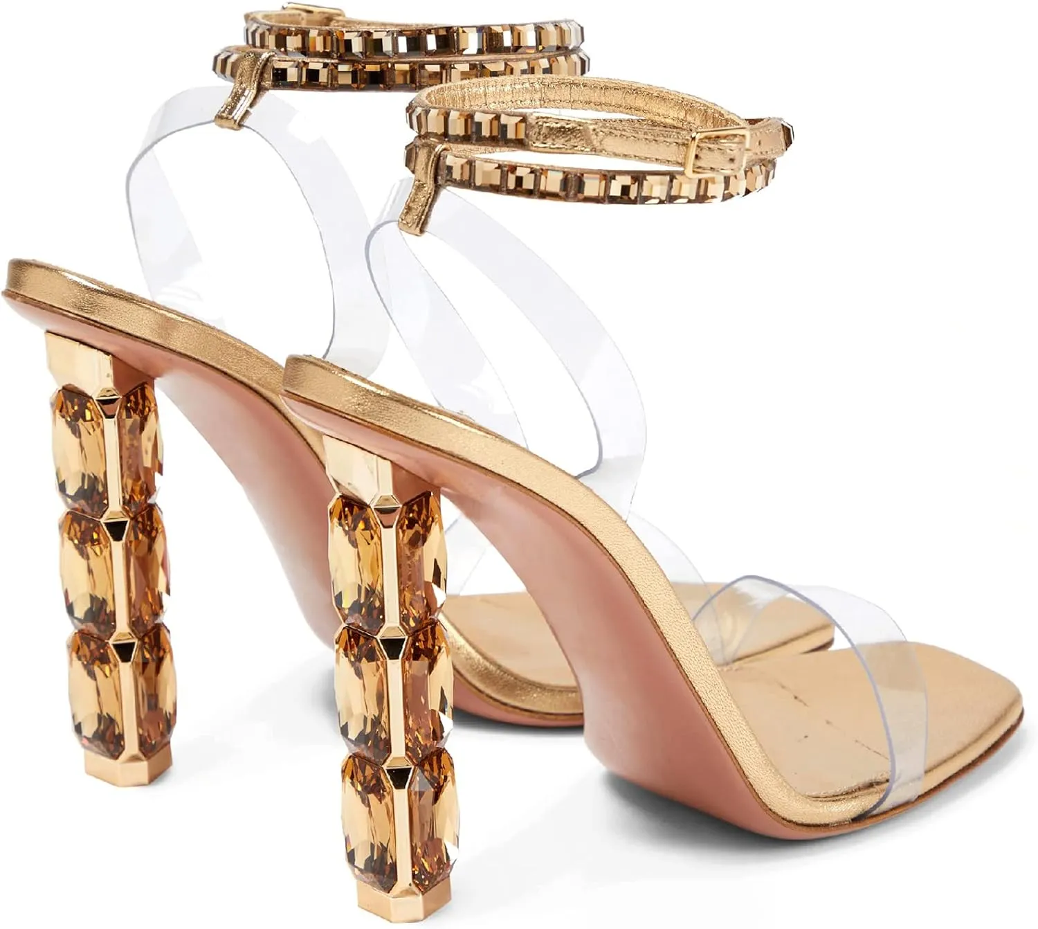LauraVicci Women Heeled Sandals Ankle Straps Rhinestone Crystal Chunky Block Open Toe Slip on Wedding Slip on Wedding Party Evening Dress Shoes