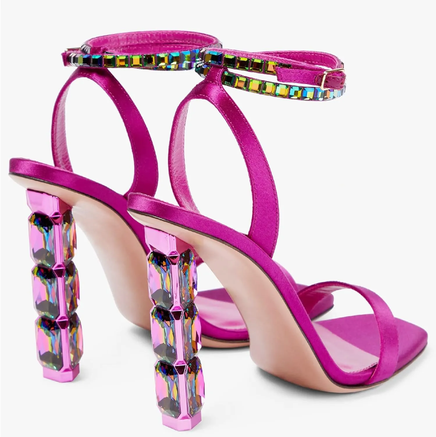 LauraVicci Women Heeled Sandals Ankle Straps Rhinestone Crystal Chunky Block Open Toe Slip on Wedding Slip on Wedding Party Evening Dress Shoes