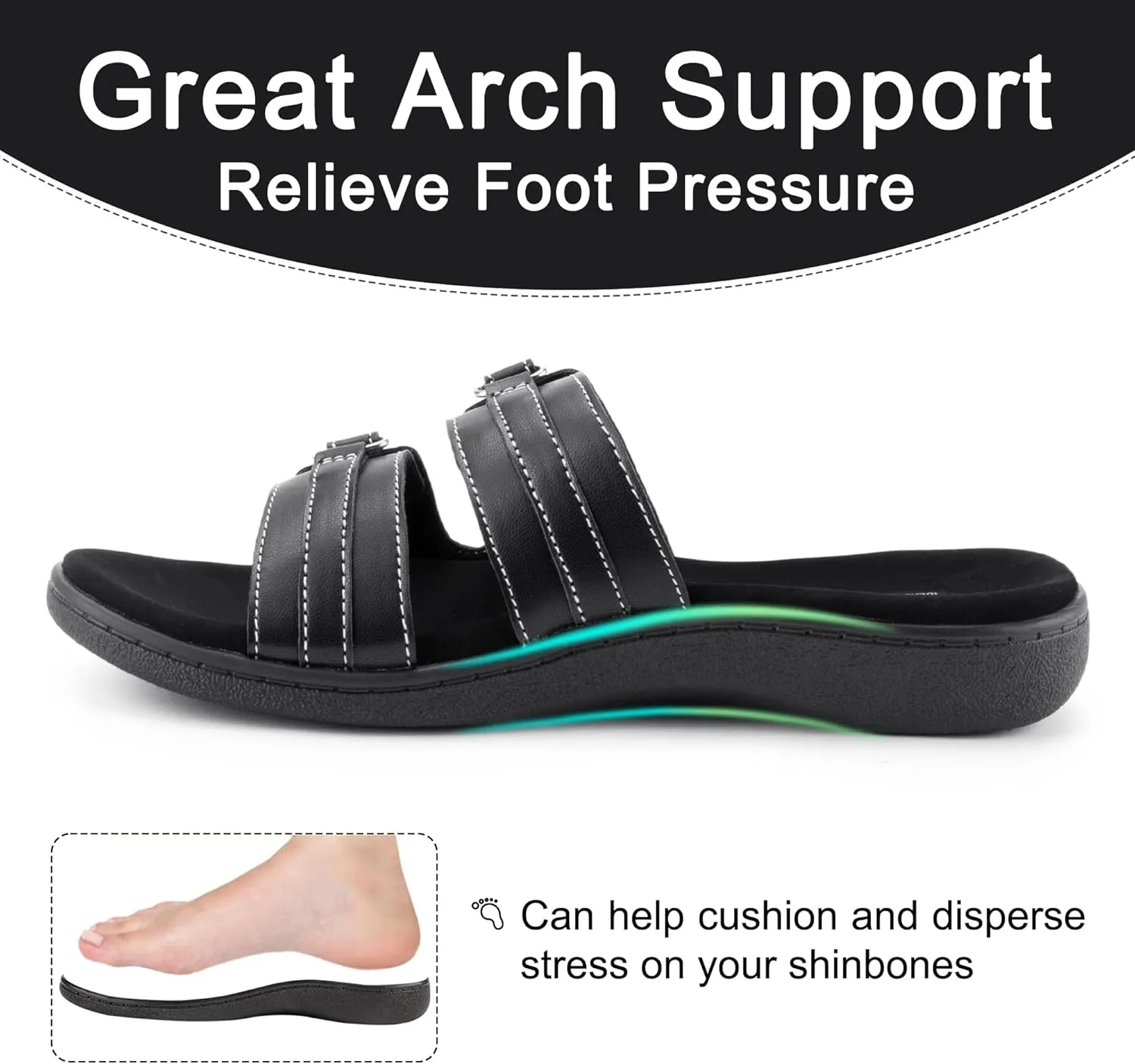 LazyStep Women's Orthotic Slide Sandals, Casual Summer Sandals with Arch Support